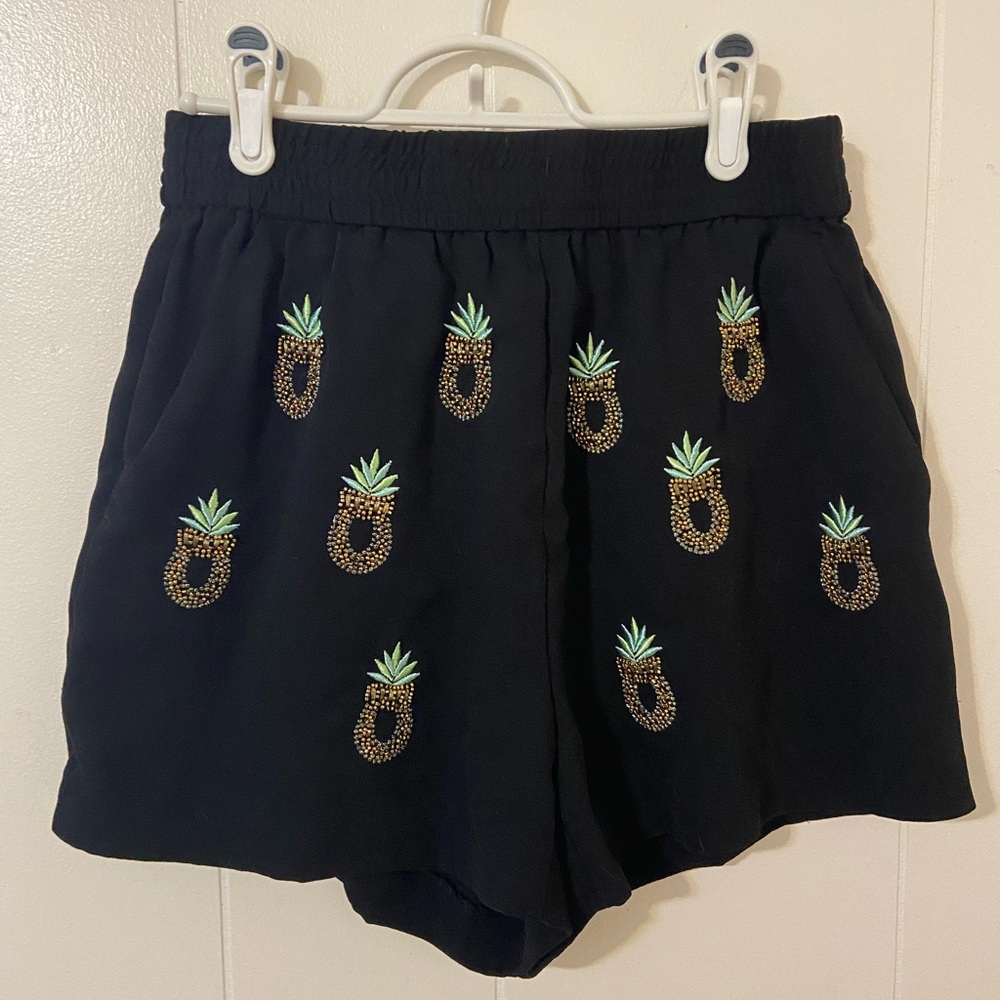 H&M Black Shorts with Pineapple Embroidery